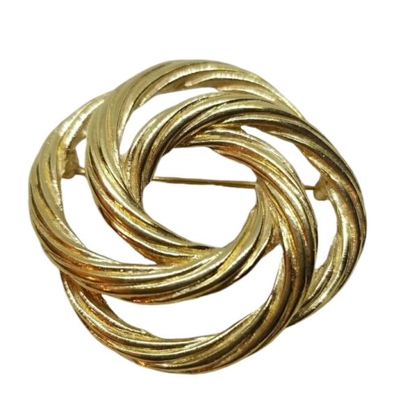 Monet Swirl Brooch Pin Open Gold Tone Circle - Picture 1 of 9